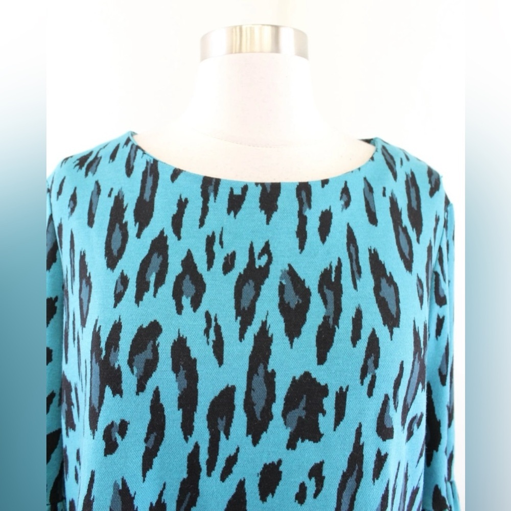 Tyler Boe Women's Teal Black Leopard Print Knit Bell Sleeve Top - Picture 2 of 6